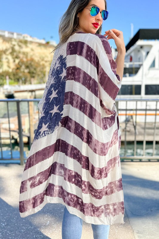 Vintage American Flag Printed Kimono