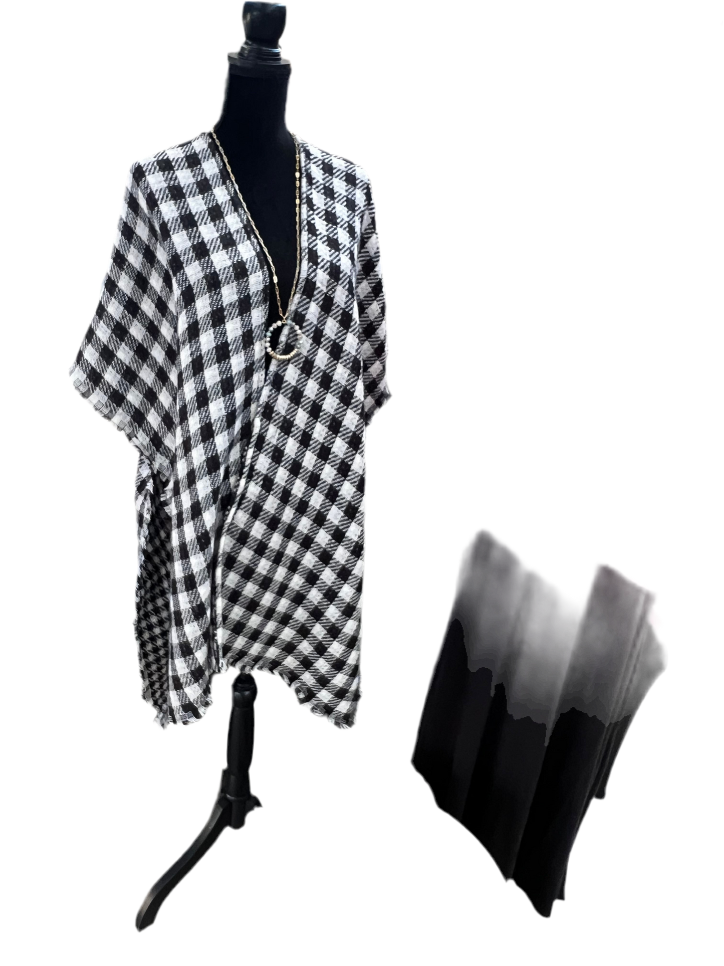 Black & White Reversible Buffalo Plaid Kimono
