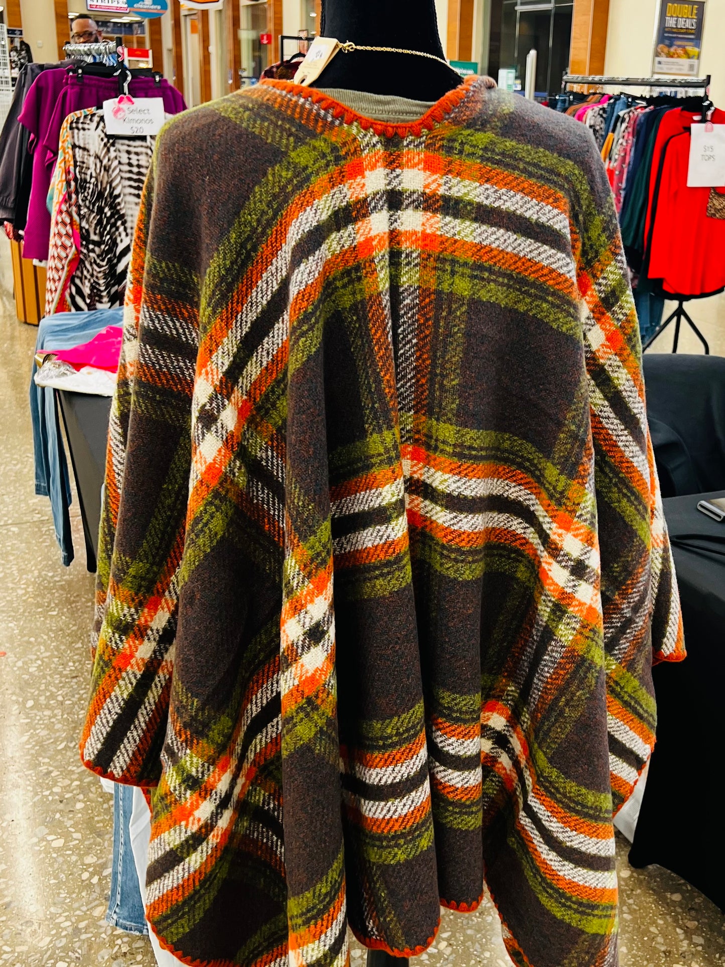 Olive Green Plaid Ruana (Wrap)