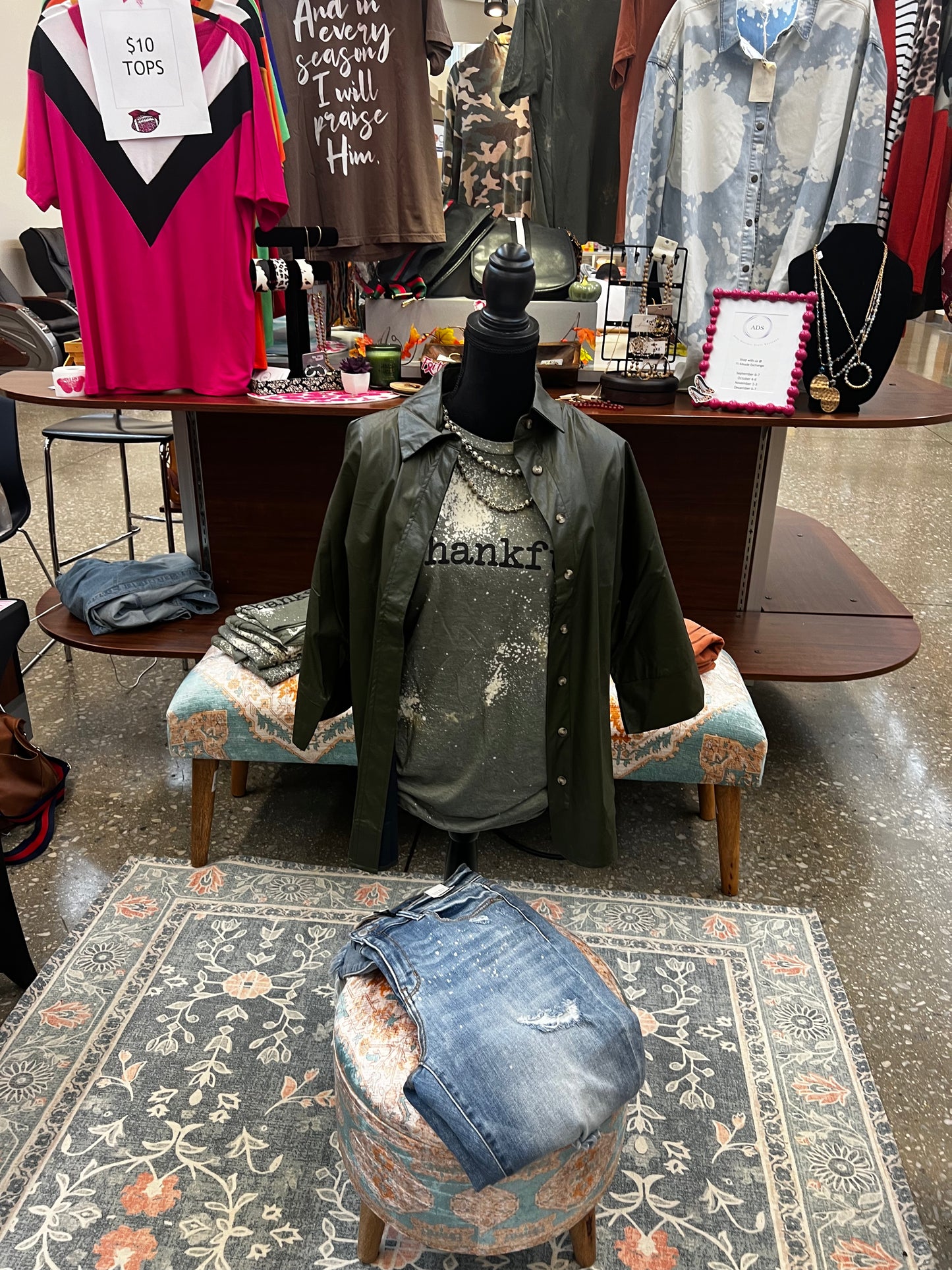 Green Bleached Graphic Thankful Tee Shirt