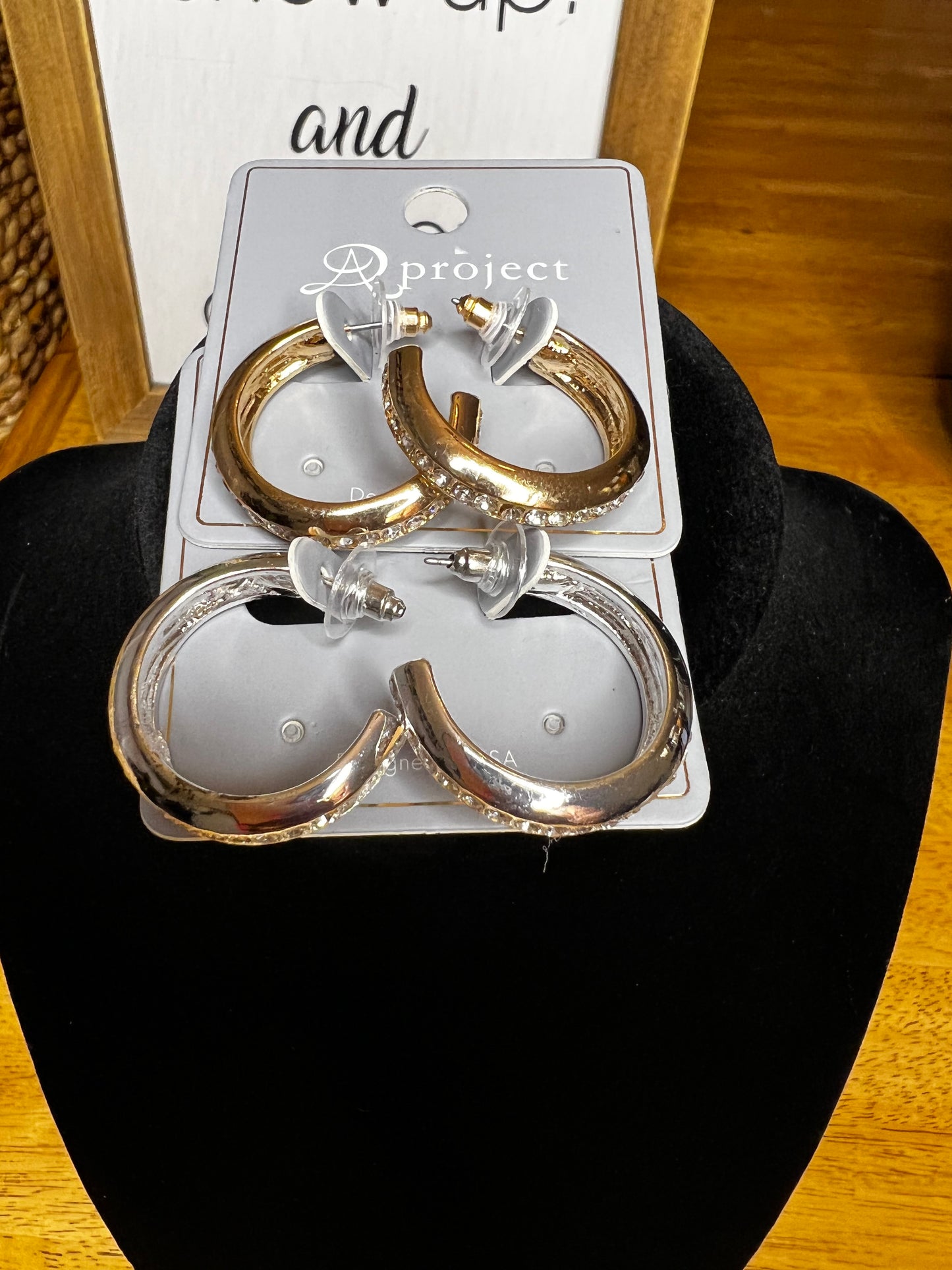 GOLD or SILVER HOOP EARRINGS with CRYSTAL DETAIL