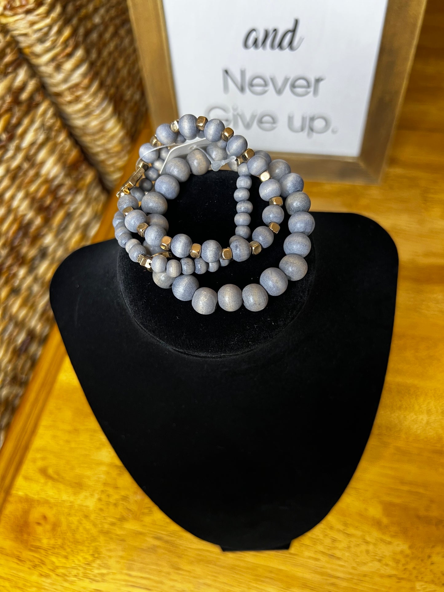 GRAY THREE STRAND BEADED BRACELET
