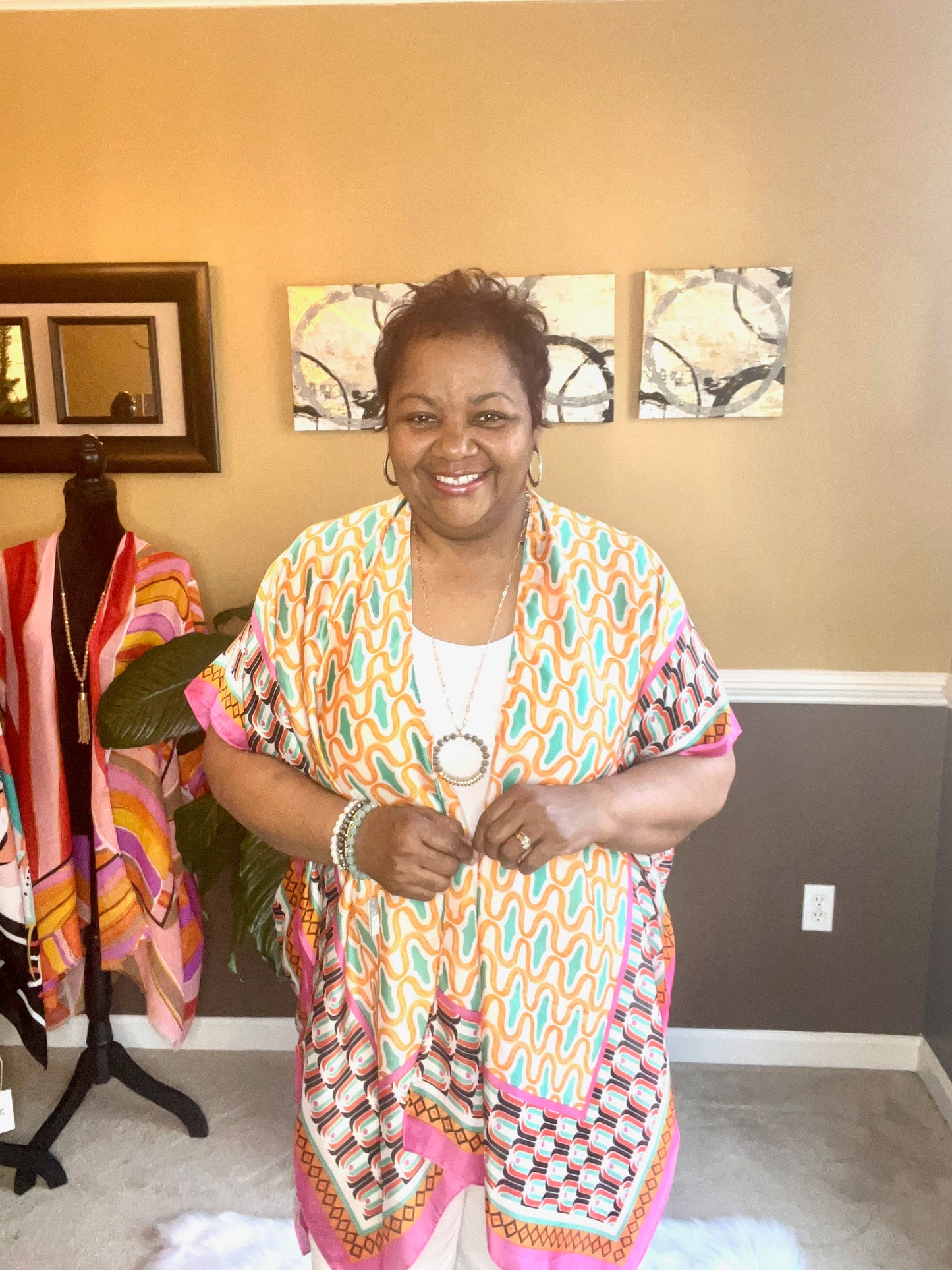 Floral Print Silky Kimono Pink