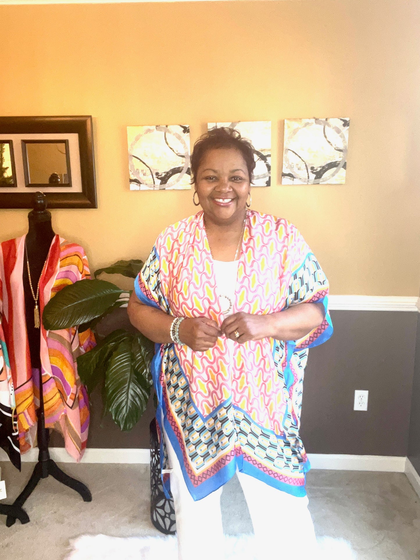 Floral Print Silky Kimono Blue