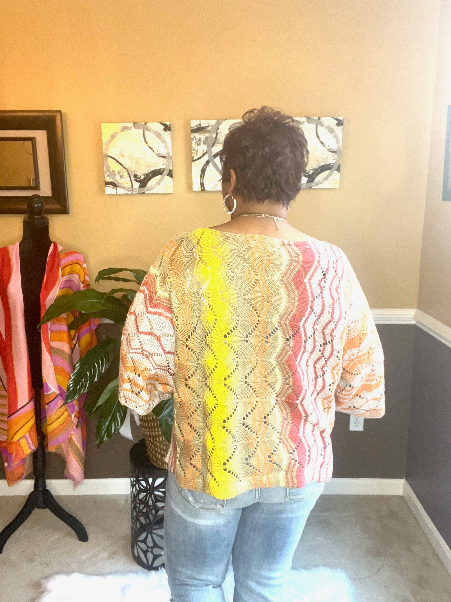 Multi Color Thread Mix Knitted Sweater Top