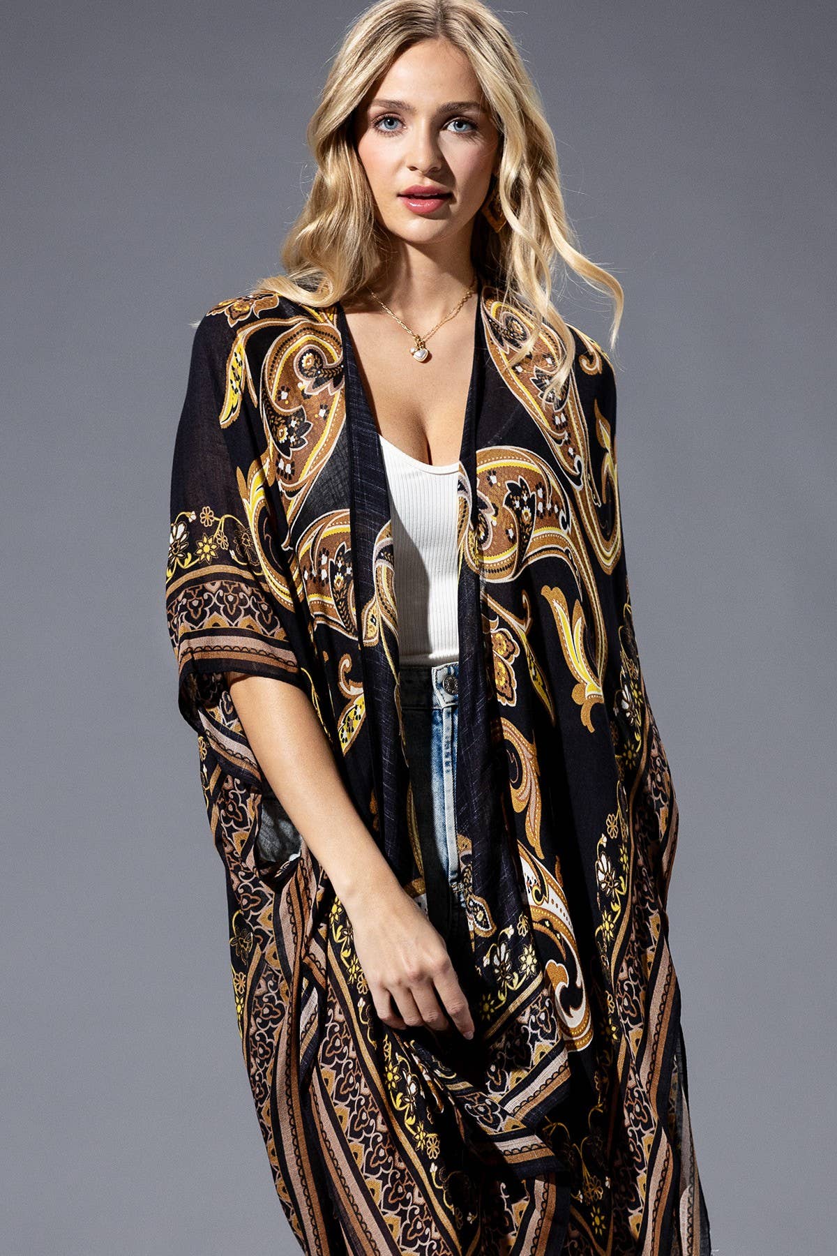 Brown Yellow Multi Kimono