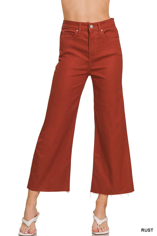 Cheryl  High Rise Flare Cropped Color Denim Pants