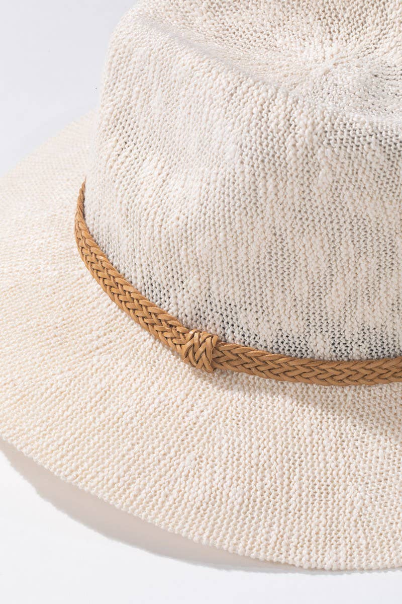 Nubby Panama Hat with Braid Trim