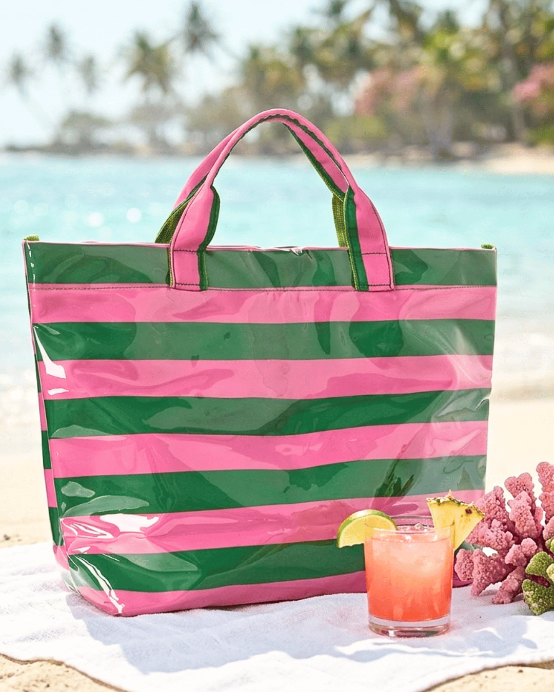 Paloma Beach Striped Tote Large PVC Waterproof Bags-W