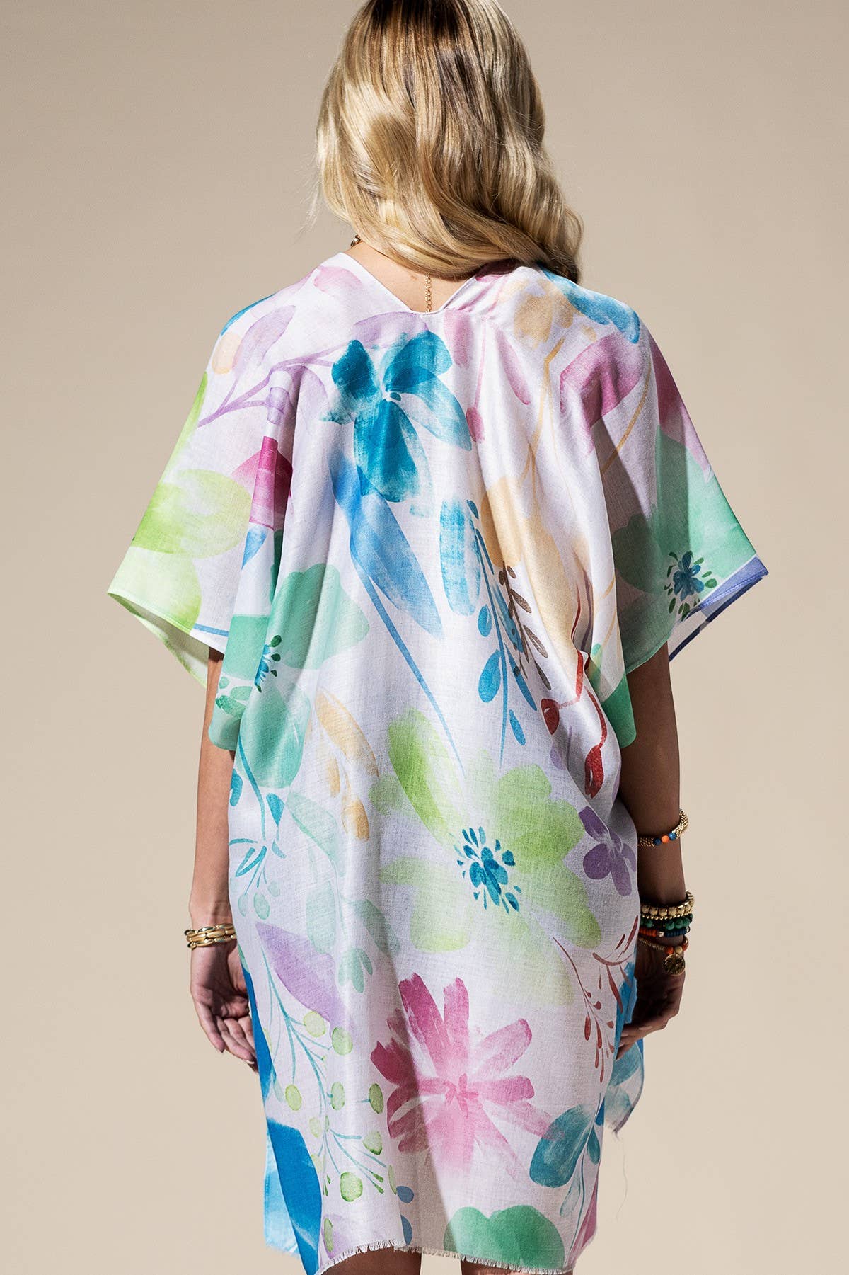 Watercolor Floral Print Kimono