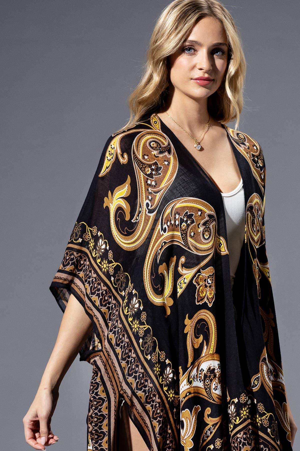 Brown Yellow Multi Kimono