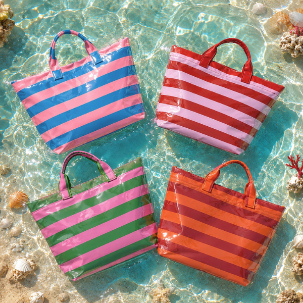 Paloma Beach Striped Tote Large PVC Waterproof Bags-W