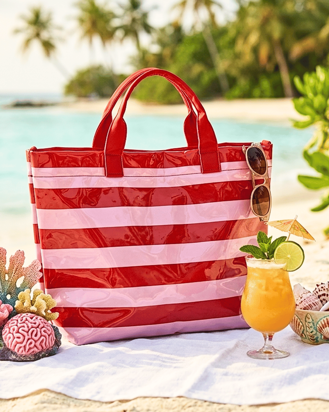 Paloma Beach Striped Tote Large PVC Waterproof Bags-W