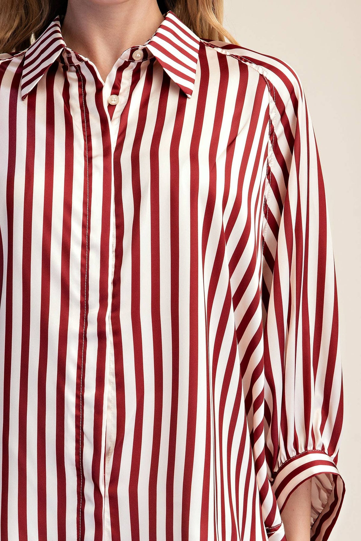 Stripe Wide Puff Sleeve Buttondown Shirt