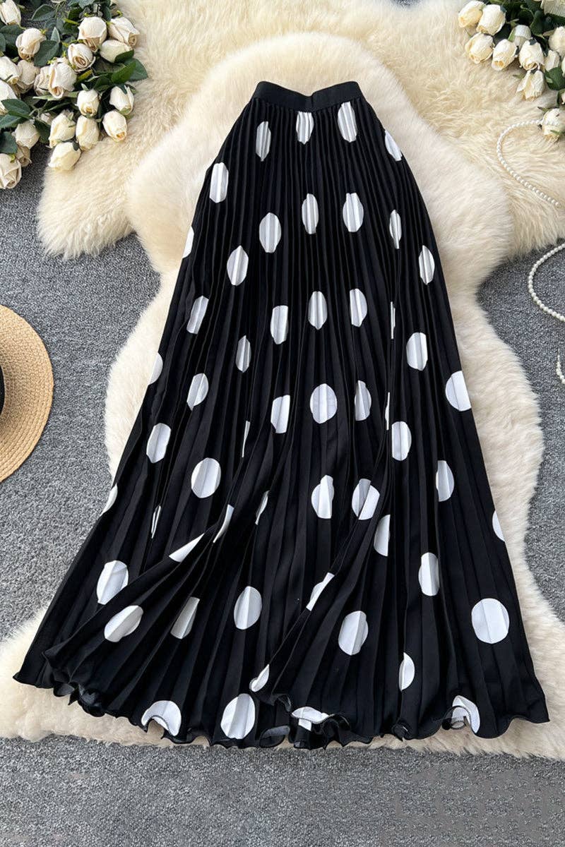 Polka Dot Pleated Midi Skirt
