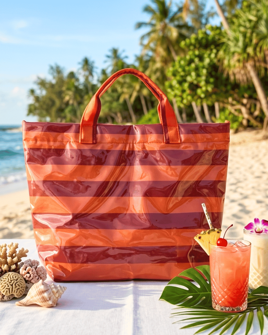 Paloma Beach Striped Tote Large PVC Waterproof Bags-W