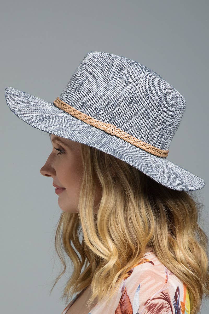 Nubby Panama Hat with Braid Trim