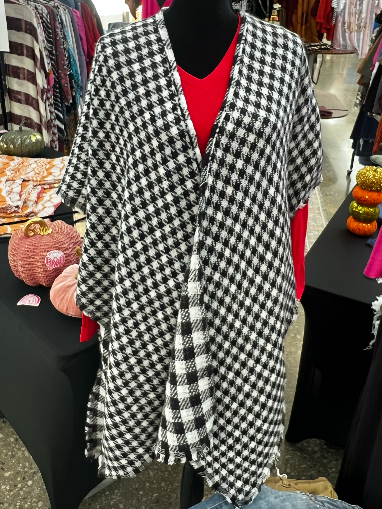 Black & White Reversible Buffalo Plaid Kimono