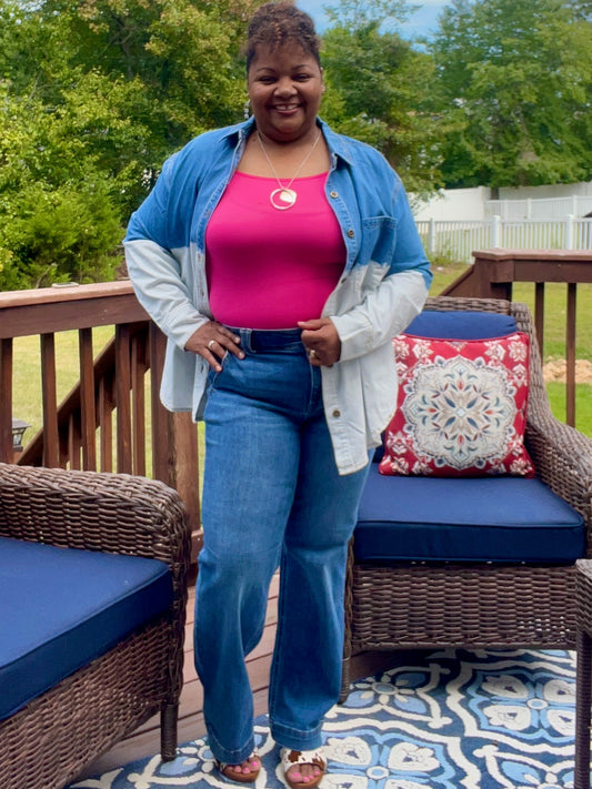 Easel Denim Bleach Top