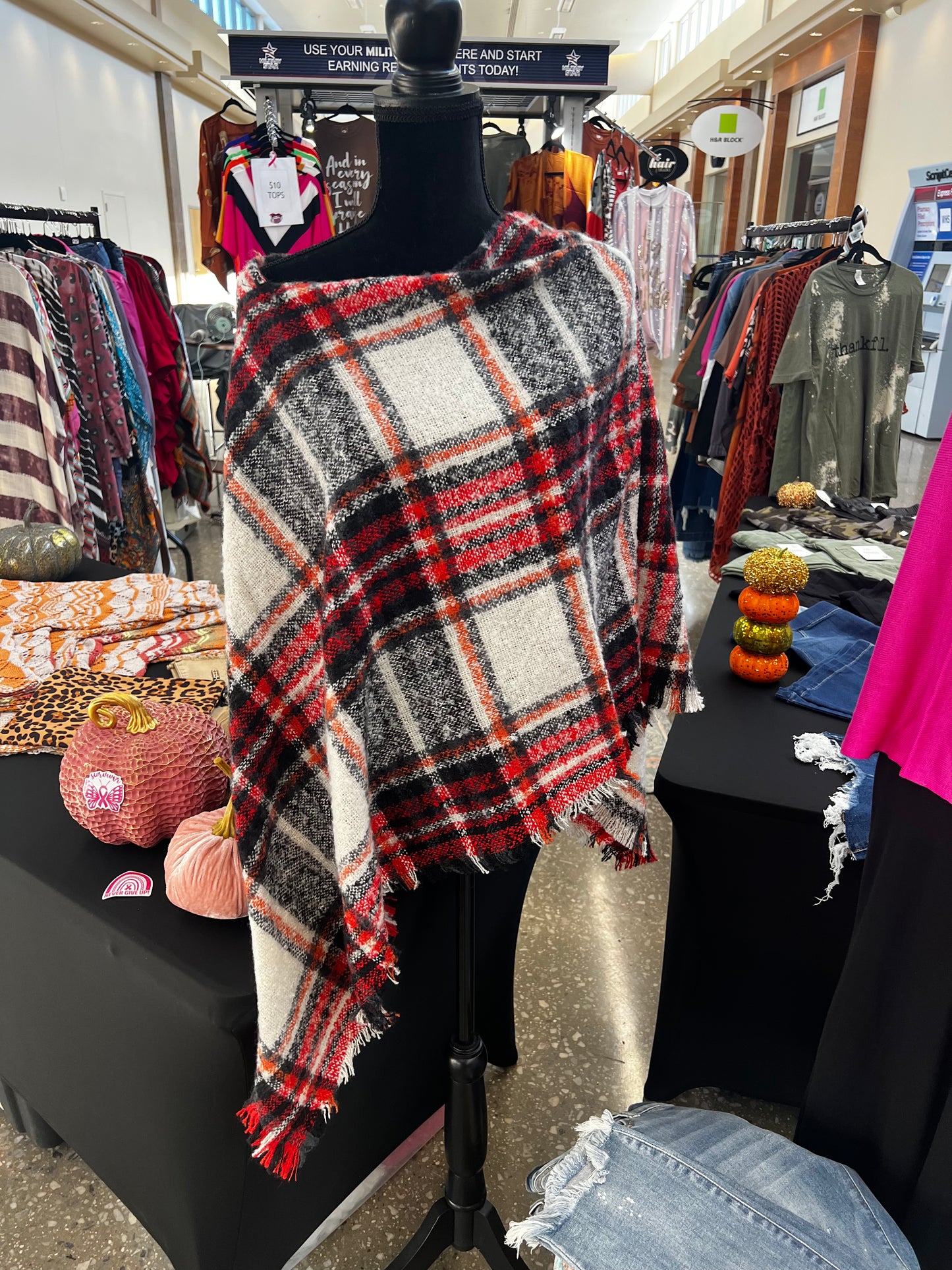 Red Multi Colored Poncho