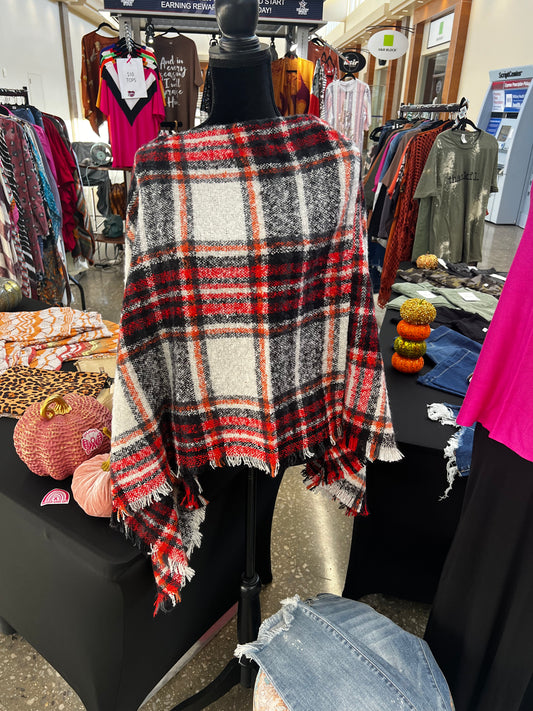 Red Multi Colored Poncho