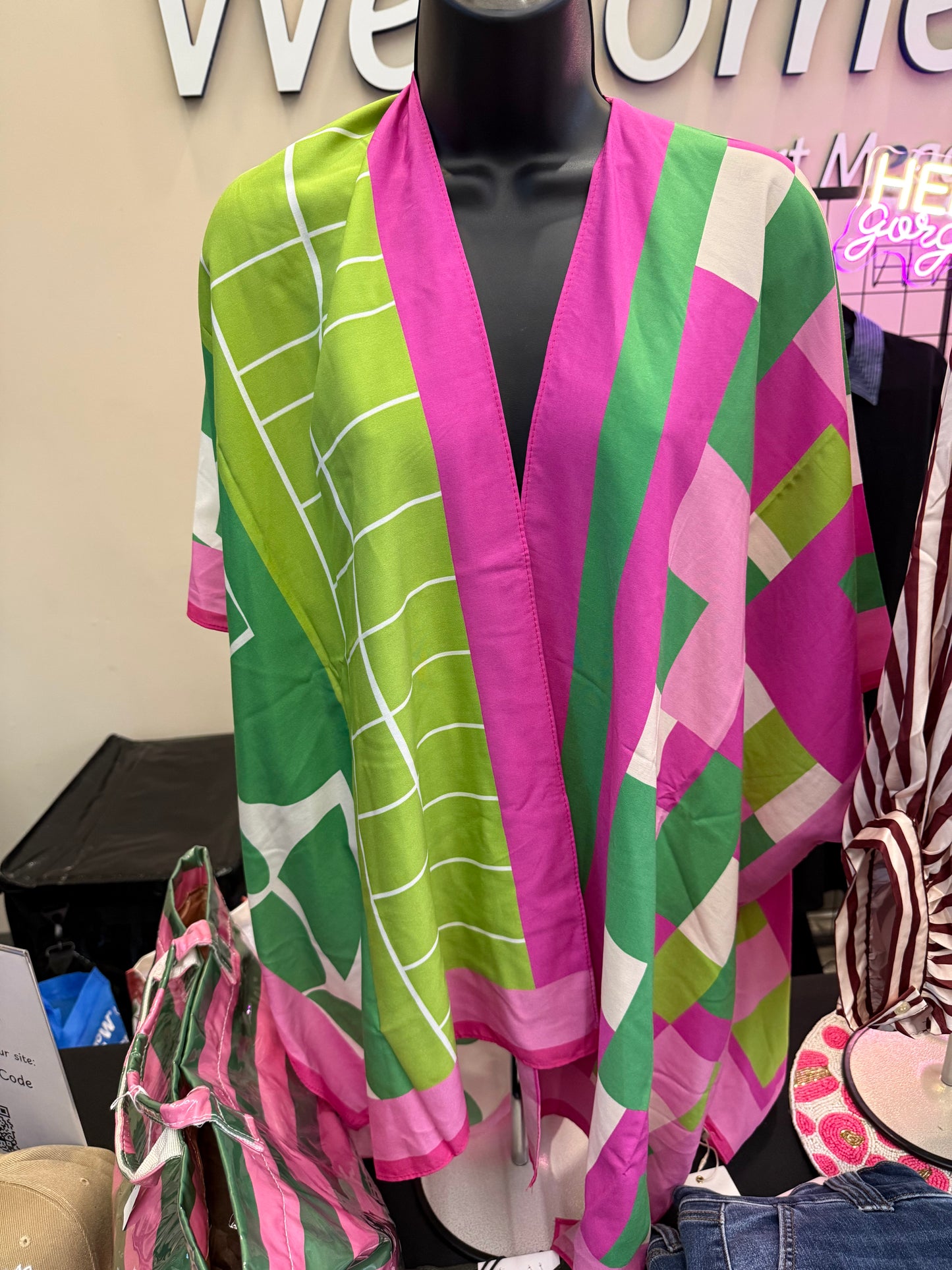 Geo Pink and Green Kimono
