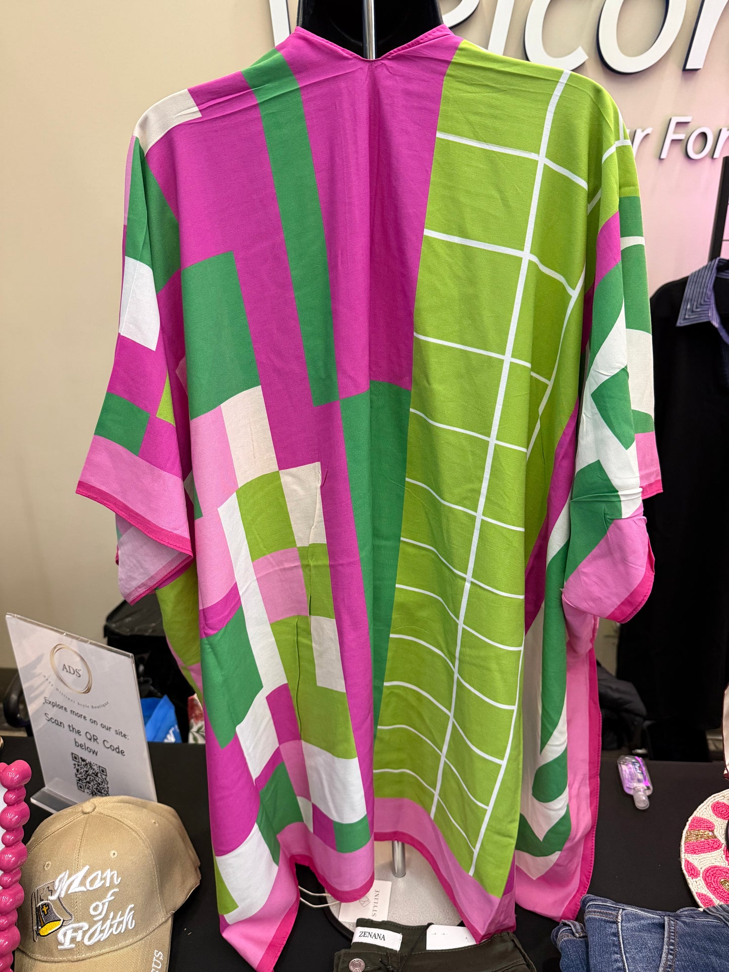 Geo Pink and Green Kimono