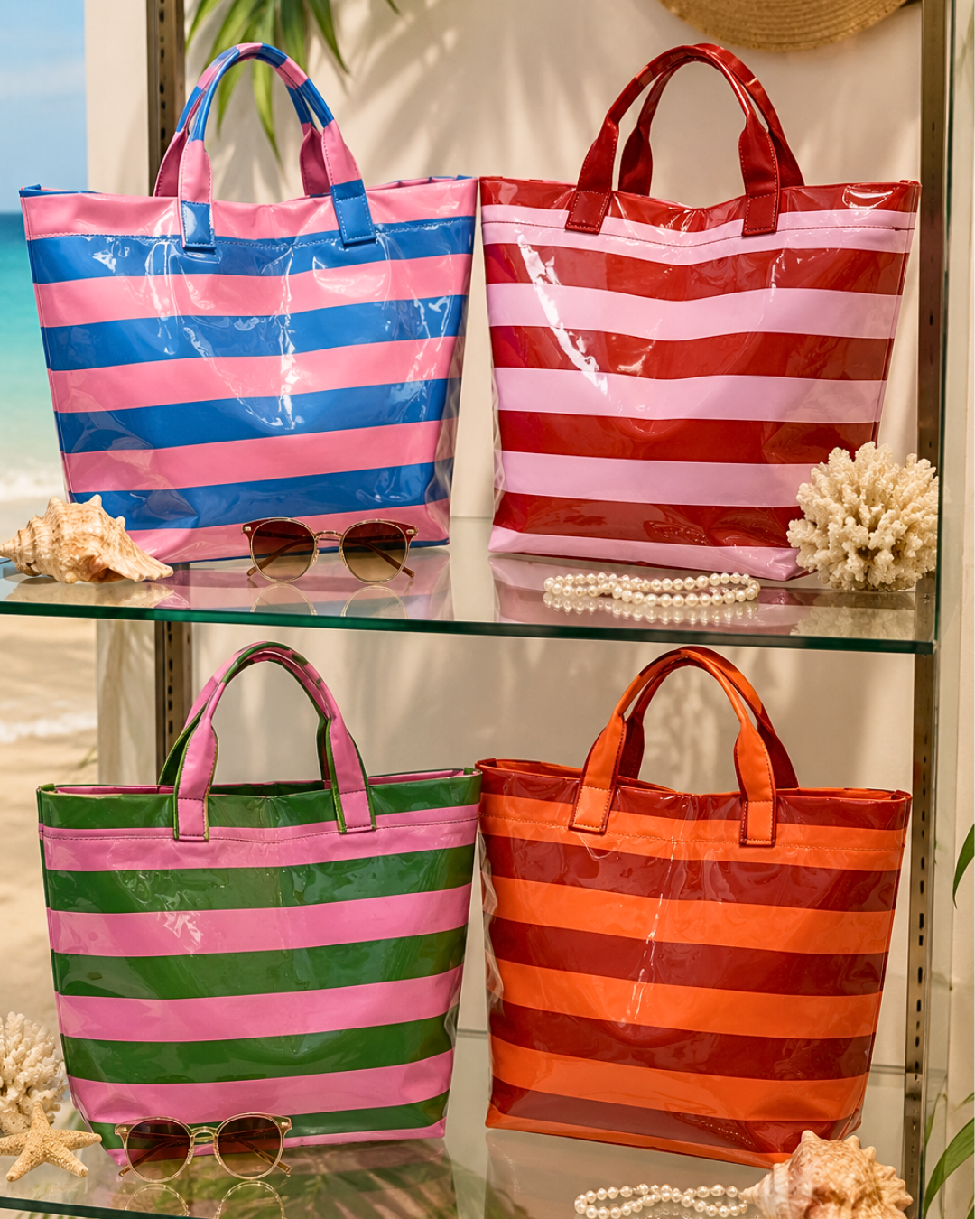 Paloma Beach Striped Tote Large PVC Waterproof Bags-W