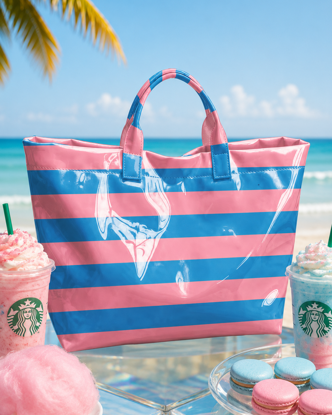 Paloma Beach Striped Tote Large PVC Waterproof Bags-W