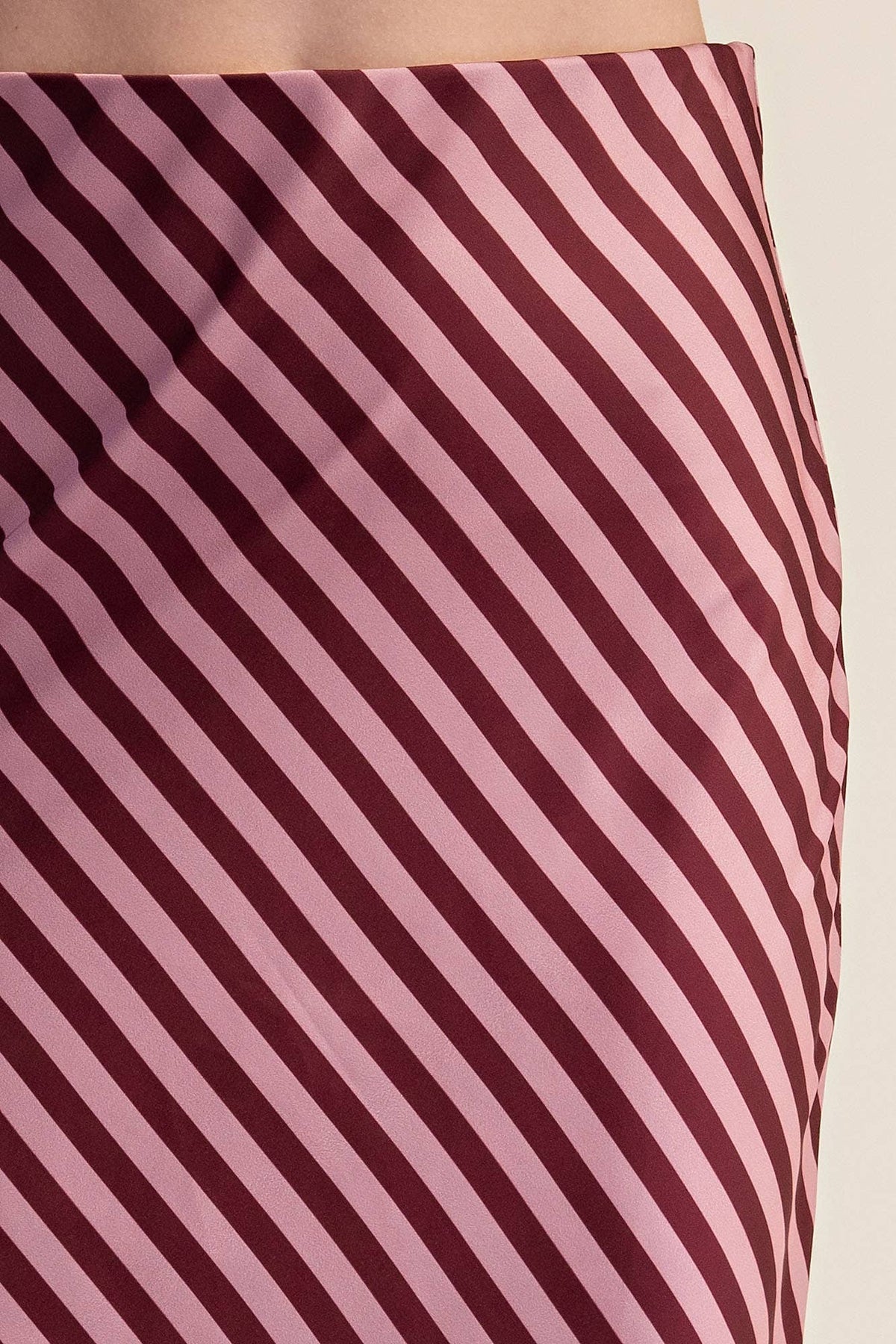 Stripe Satin Midi Skirt With Elastic Waist Band