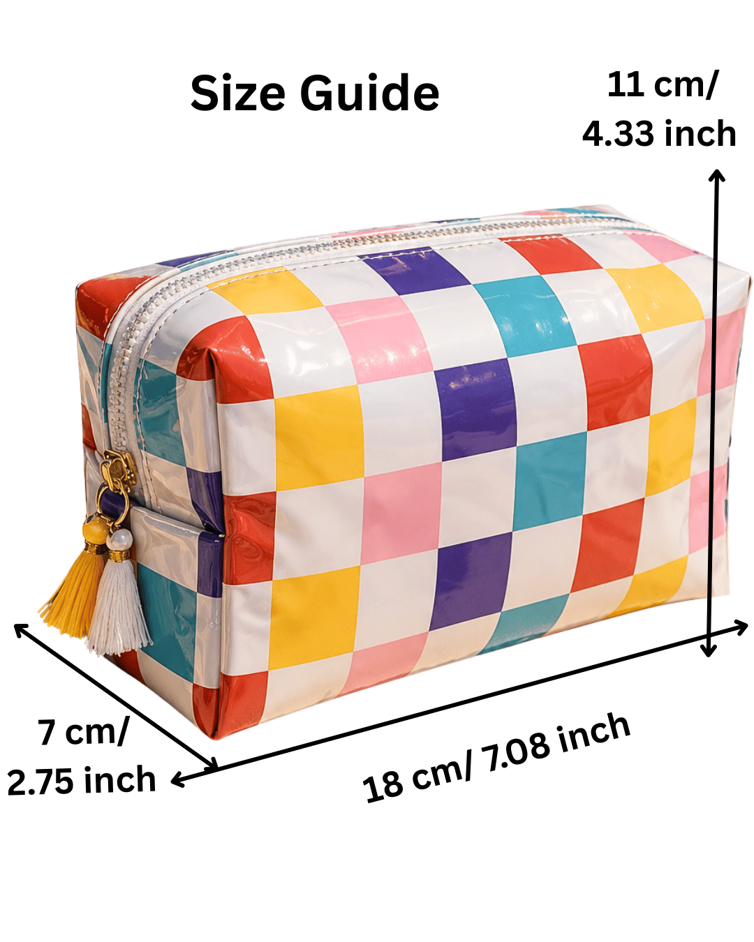 PVC Waterproof Multicolor Checkered Beach Makeup Bag-W