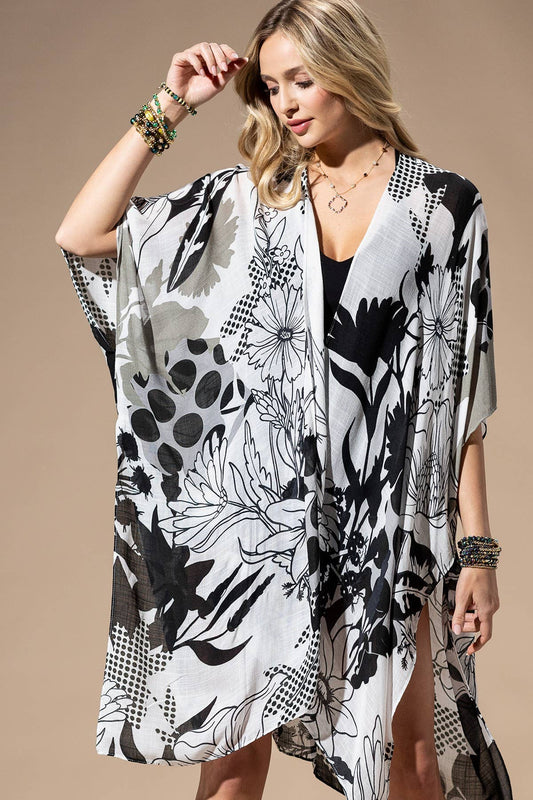 Monochrome Bloom Kimono