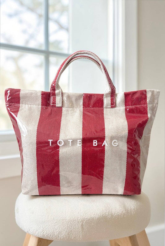 Red and Beige Striped TOTE BAG