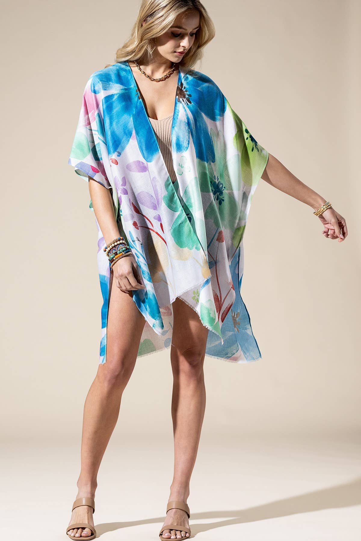 Watercolor Floral Print Kimono