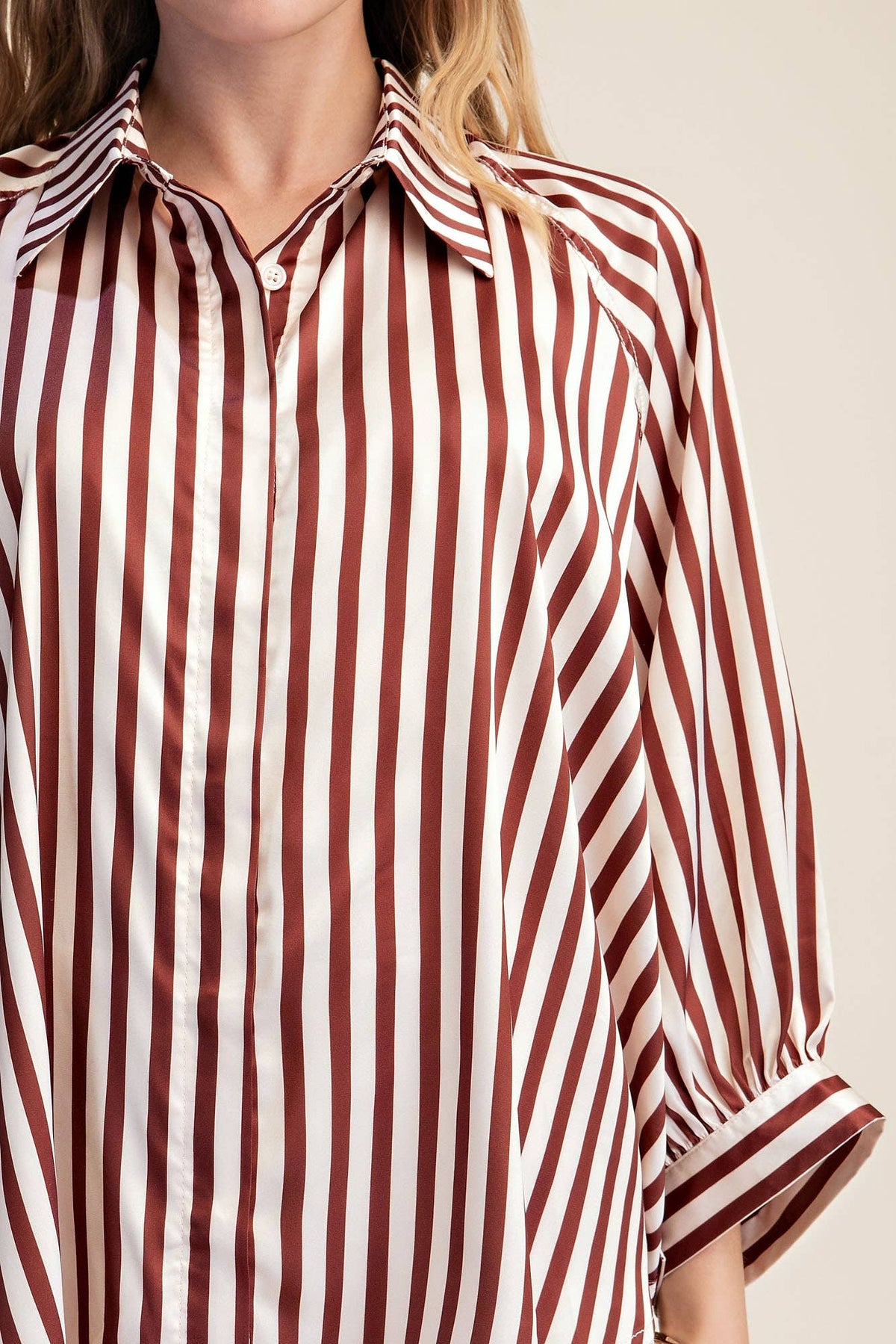 Stripe Wide Puff Sleeve Buttondown Shirt