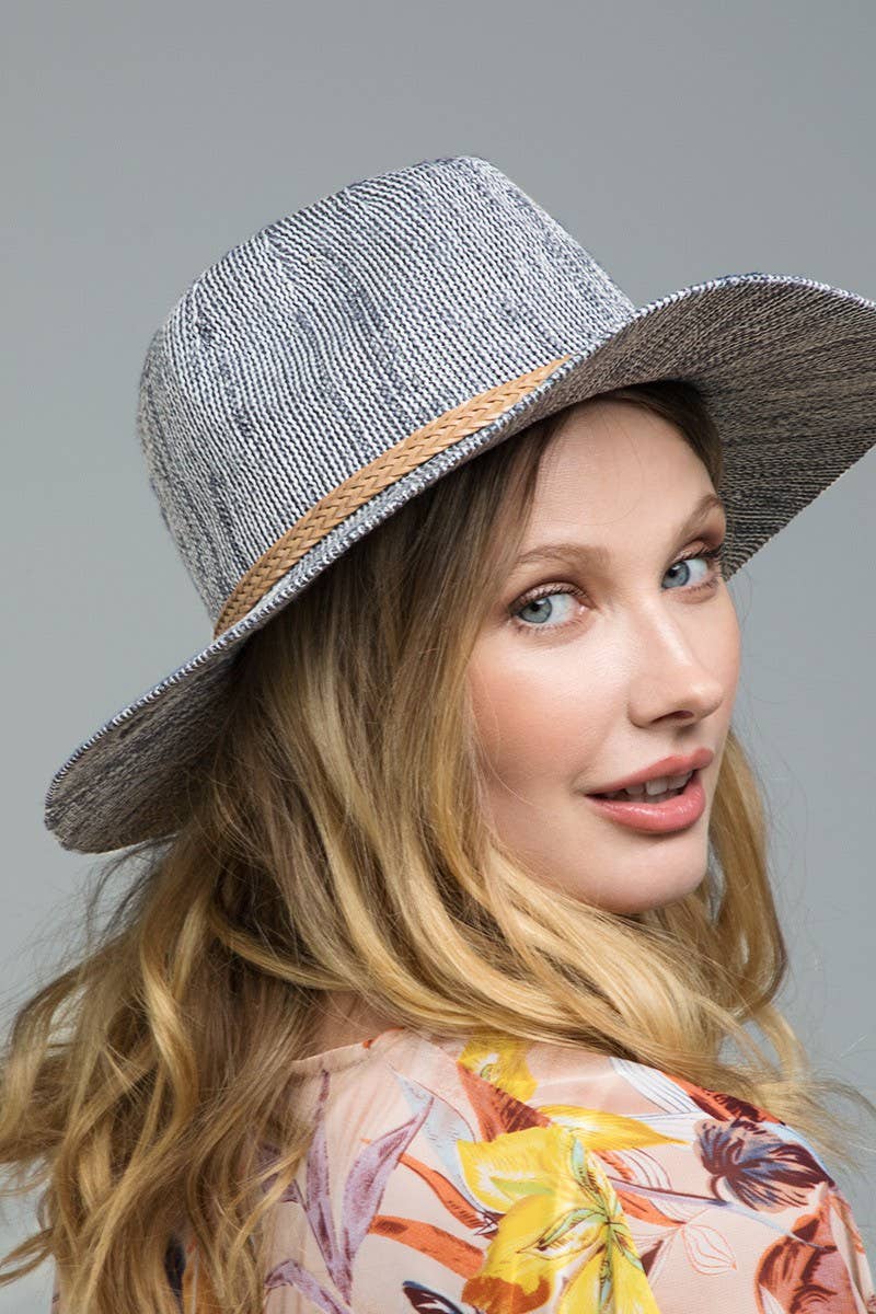 Nubby Panama Hat with Braid Trim