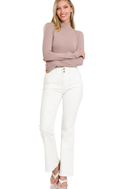 High Rise 2 Button Waist Bootcut White Denim Pants