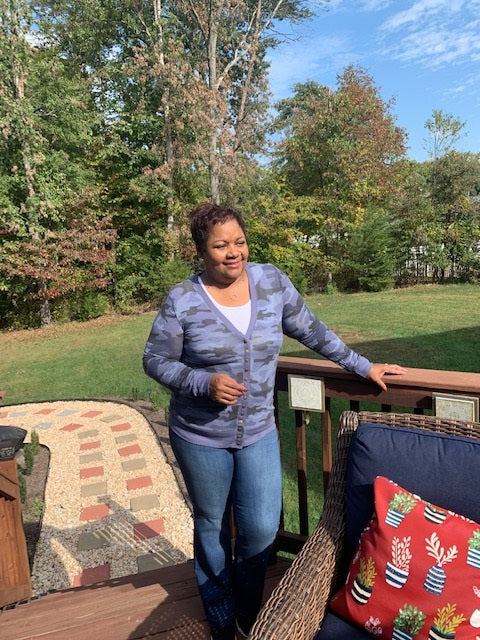 Blue Camouflage Print Snap Button Cardigan