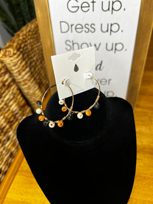 GOLD HOOP EARRINGS with BEADS