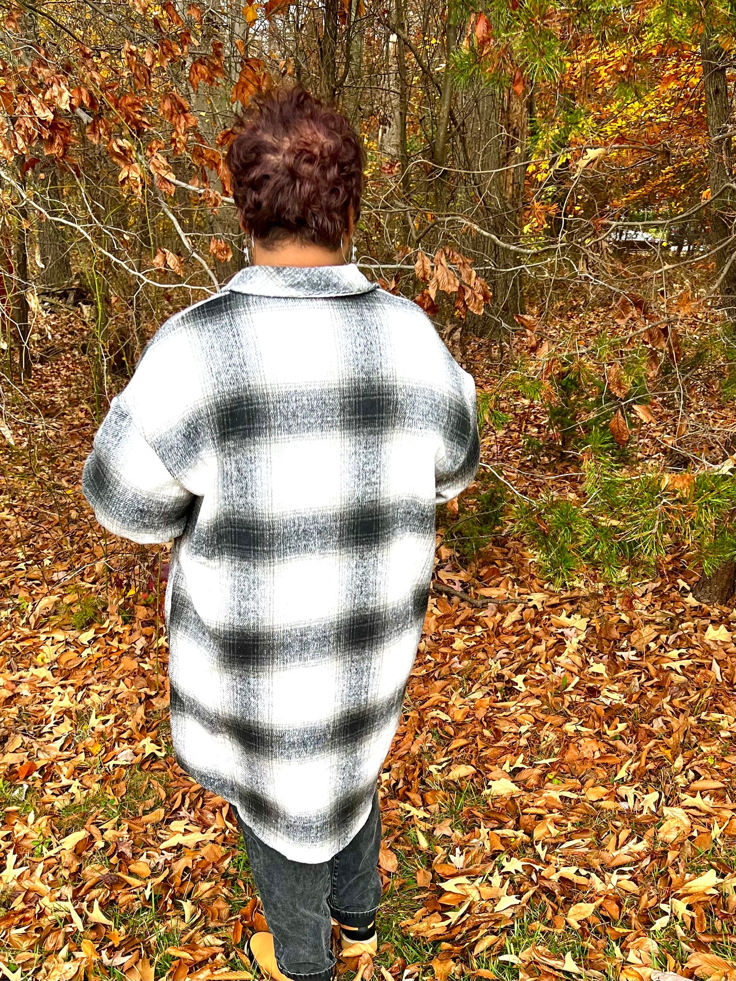 PLAID PRINT MOHAIR WOOL LONG SHACKET WITH POCKET