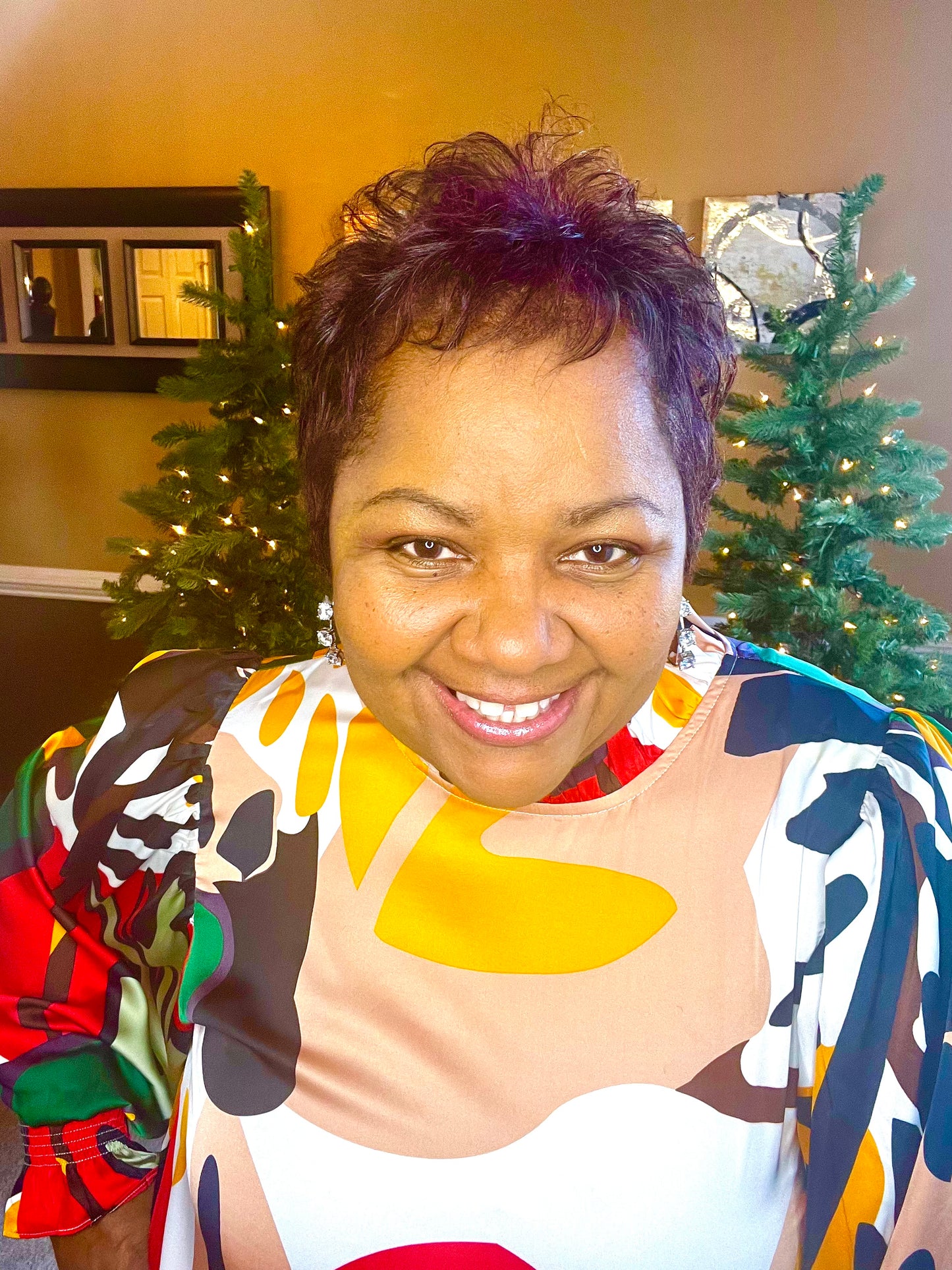 FLORAL/PLANT PRINT BUBBLE SLEEVE TOP