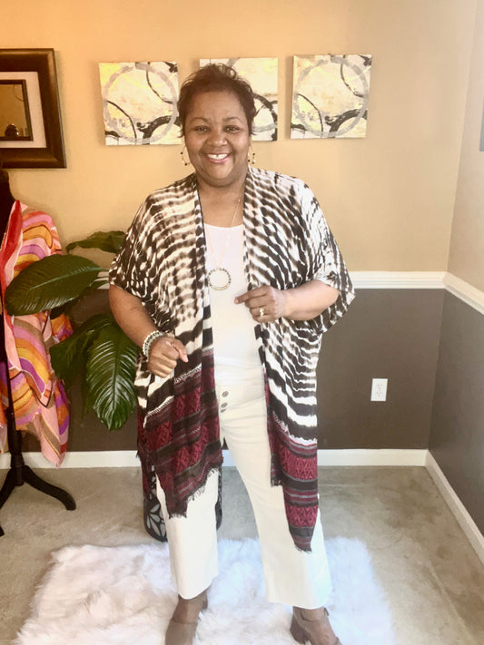 Ruggine Tie Dye with Jacquard Ethnic Motif Border Kimono