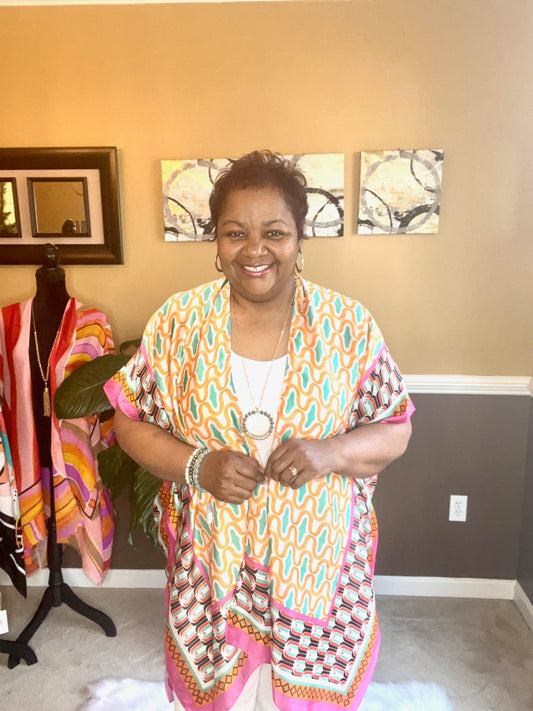 Floral Print Silky Kimono Pink