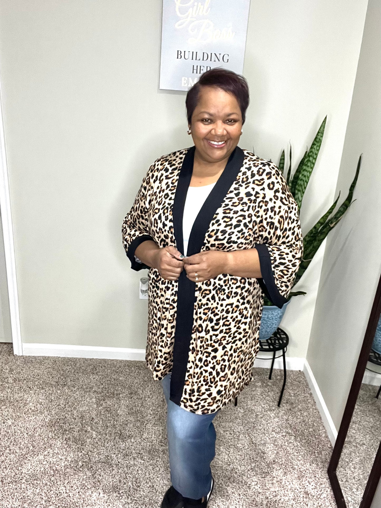 LEOPARD PRINT OPEN FRONT KIMONO CARDIGAN