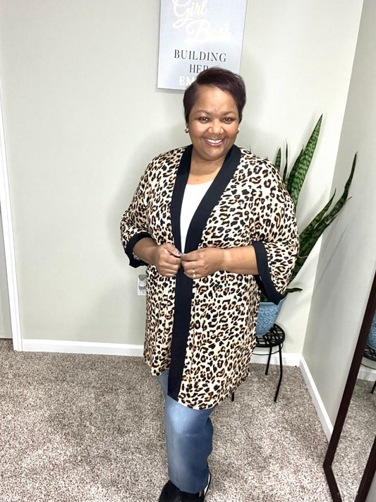 LEOPARD PRINT OPEN FRONT KIMONO CARDIGAN
