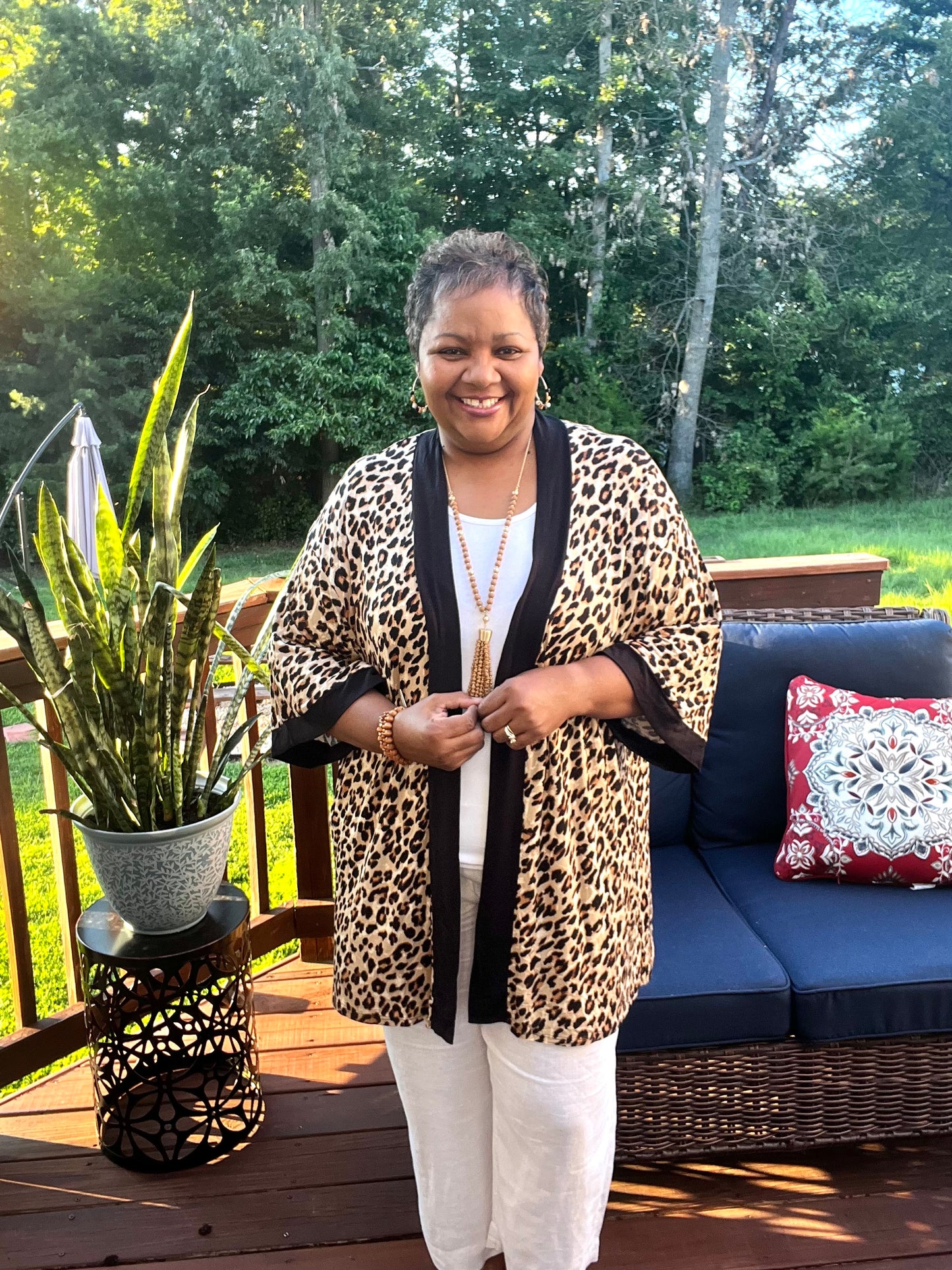 LEOPARD PRINT OPEN FRONT KIMONO CARDIGAN