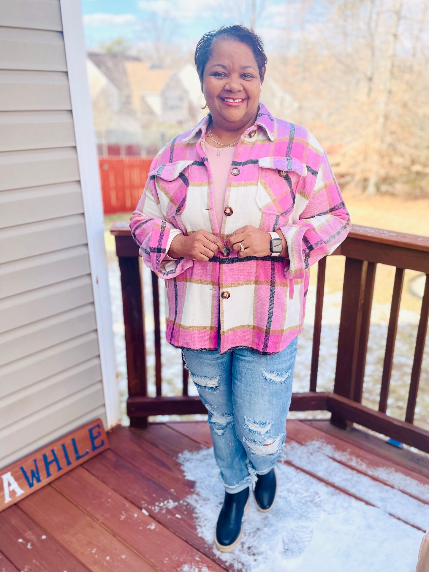Pink Plaid Fleece Shacket